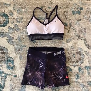 Nike sports bra and training shorts